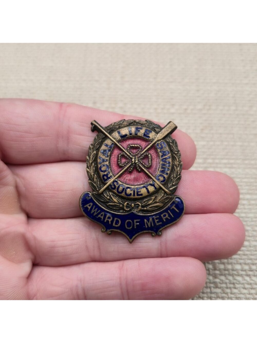 Vintage Royal Life Saving Society Award of Merit Enamel Pin A8532